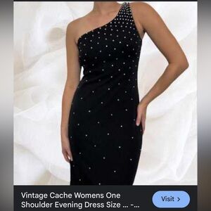Vintage Cache Elegant Black One-Shoulder Dress adorned with clear rhinestones!